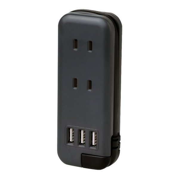 （まとめ買い）ソニック ユートリムエル スリムポータブルコンセント ポーチ付 USB-A×3 グレー UL-6345-GL 〔3個セット〕 【北海道・沖縄・離島配送不可】