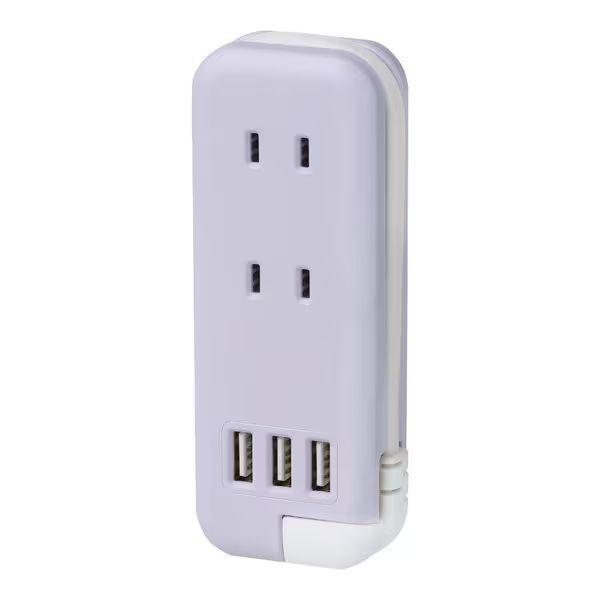 （まとめ買い）ソニック ユートリムエル スリムポータブルコンセント ポーチ付 USB-A×3 バイオレット UL-6345-V 〔3個セット〕 【北海道・沖縄・離島配送不可】