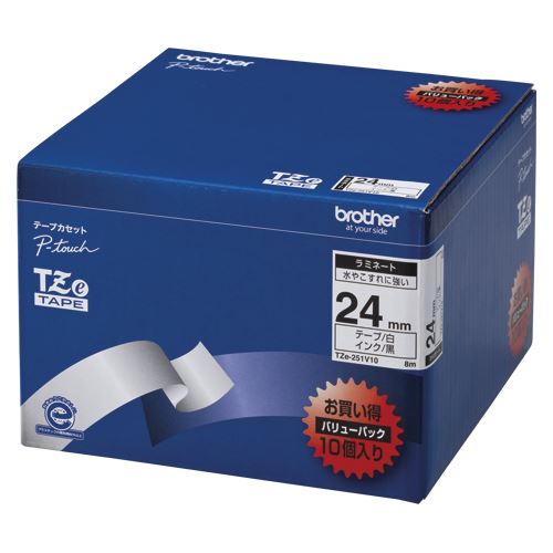 ブラザー ピータッチテープ24mm白/黒10巻 TZE-251V10 00009840の通販は 11,722円