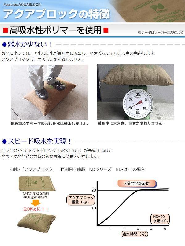 日水化学工業　防災用品　吸水性土のう　「アクアブロック」　NXシリーズ　使い捨て版(真水対応)　NX-15L　20枚入り 【北海道・沖縄・離島配送不可】