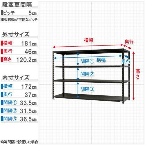スチールラック　NC1800-12　4段 間口1800×奥行450×高さ1200mm　ブラック 【北海道・沖縄・離島配送不可】_3
