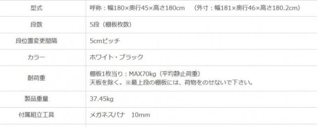 スチールラック　NC1800-18-5段 間口1800×奥行450×高さ1800mm　ホワイト 【北海道・沖縄・離島配送不可】_2