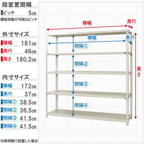 スチールラック　NC1800-18-5段 間口1800×奥行450×高さ1800mm　ホワイト 【北海道・沖縄・離島配送不可】_3