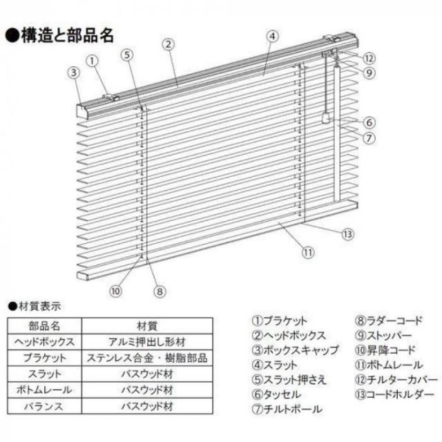 ウッドブラインド ポール右操作(50cm) 35mm幅 幅60cm×高さ181cm バランス付き ウォールナット 【北海道・沖縄・離島配送不可】_3