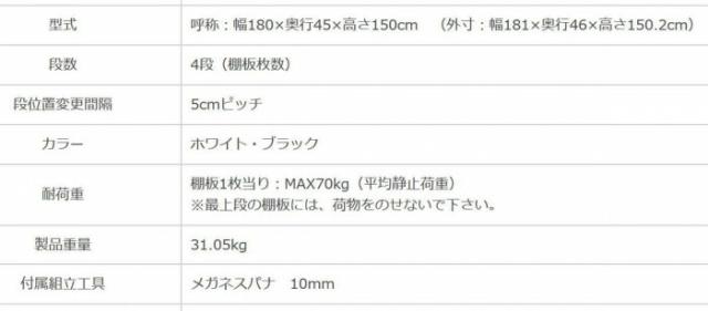 スチールラック　NC1800-15　4段 間口1800×奥行450×高さ1500mm　ホワイト 【北海道・沖縄・離島配送不可】_2