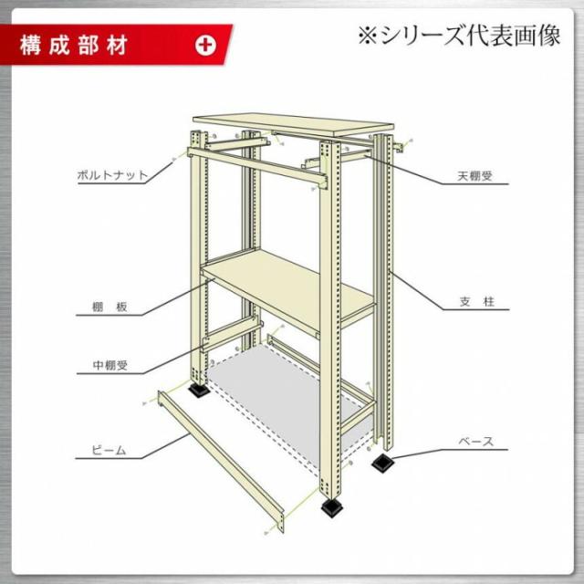 軽中量ラック　耐荷重200kgタイプ　連結　間口900×奥行300×高さ1800mm　4段　アイボリー 【北海道・沖縄・離島配送不可】_3