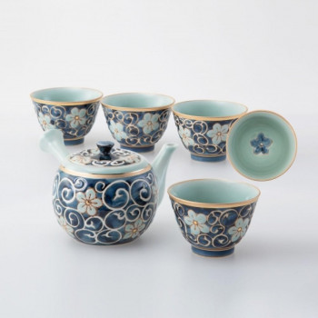 55547　唐草桔梗 急須茶器揃 【北海道・沖縄・離島配送不可】