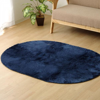 ラグ カーペット 『ラルジュ』 ネイビー 約100×150cm楕円(ホットカーペット対応) 3967459 【北海道・沖縄・離島配送不可】