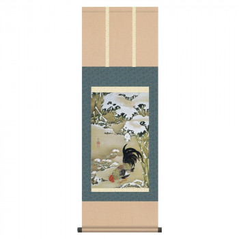 伊藤若冲 尺三掛軸 雪中雄鶏図 【北海道・沖縄・離島配送不可】
