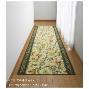 オリエンタル更紗 廊下敷きマット(抗菌防臭 吸水速乾) 日本製 80×120cm グリーン 【北海道・沖縄・離島配送不可】