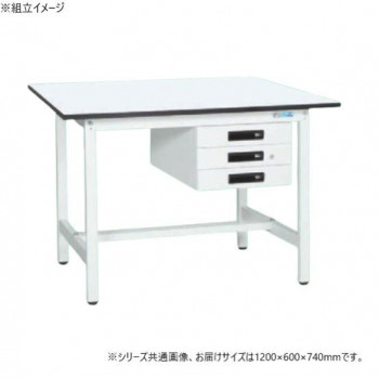 サカエ 軽量作業台KAタイプ キャビネット3段付 抗菌加工 1200×600×740mm KA-126CMW 【北海道・沖縄・離島配送不可】