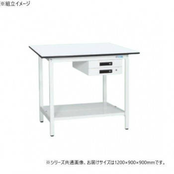 サカエ 軽量立作業台KADタイプ キャビネット2段付 中板付 1200×900×900mm KAD-129BTMW 【北海道・沖縄・離島配送不可】