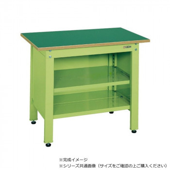 サカエ 一人用作業台CPタイプ サカエリューム天板 1200×600×740mm グリーン 中棚付 CP-126T 【北海道・沖縄・離島配送不可】