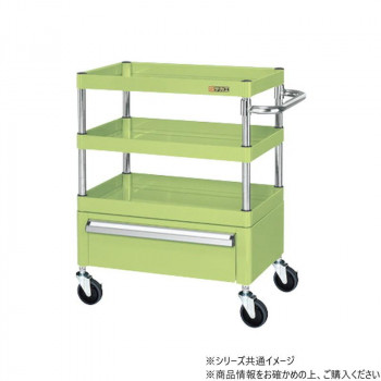 サカエ CSパールワゴン中量タイプ 引出し付 グリーン CSP-6073CSE 【北海道・沖縄・離島配送不可】