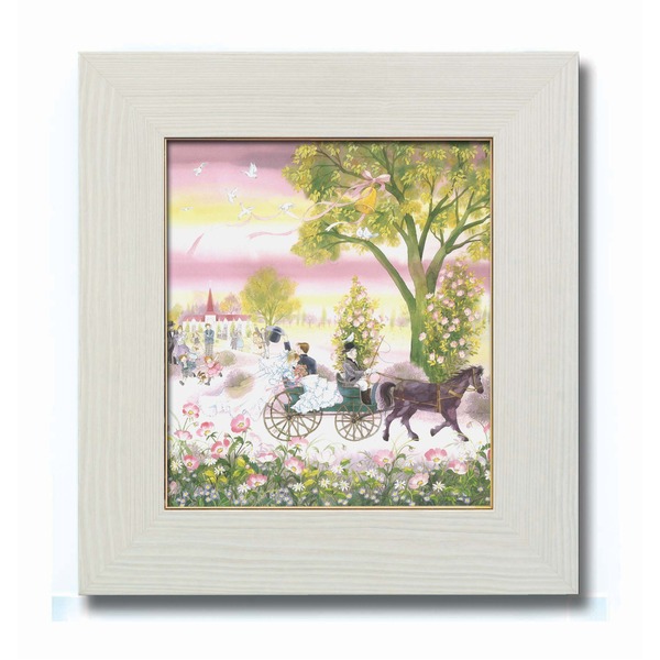 藤田三歩「ローズガーデンの祝祭」ホワイト幅広額装 (木製DX額