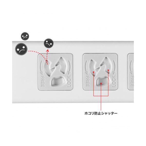 サンワサプライ 抜け止めシャッタータップ 3P抜け止め7個口 集中スイッチ 雷ガード 2Pスイングプラグ 5m ホワイト TAP-F37SH-5ZS 【北海道・沖縄・離島配送不可】_4