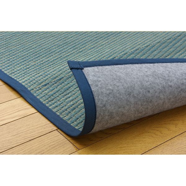 い草花ござカーペット『DXクルー』ブルー本間6畳((約286.5×382cm)(裏:不織布 い草花ござ カーペット 『DXクルー』 ブルー 江戸間6畳 約261×352cm 裏：