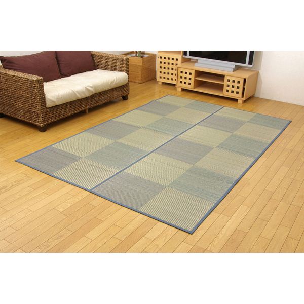 い草花ござカーペット 『DXパルコ裏張CP』 ブルー 江戸間3畳（約174×261cm） （裏：不織布） 抗菌＆防臭効果 【北海道・沖縄・離島配送不可】