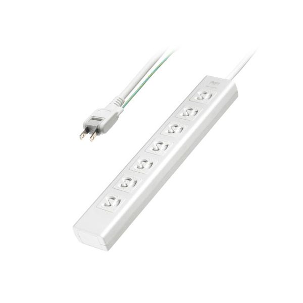 サンワサプライ 抜け止めシャッタータップ 3P抜け止め7個口 雷ガード ネームタグ 2Pスイングプラグ 5m ホワイト TAP-F37SH-5SR 【北海道・沖縄・離島配送不可】