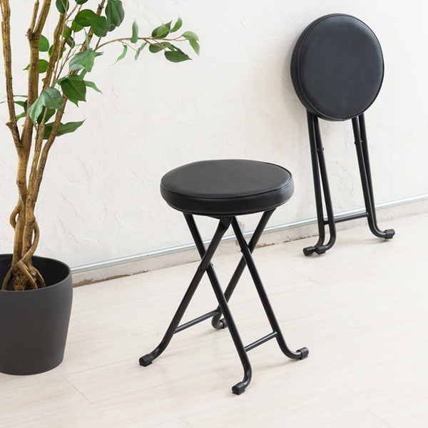 〔6個セット〕ベーススツール(ブラック/黒) 折りたたみ椅子/カウンターチェア/合成皮革/スチール/イス/丸イス/コンパクト/スリム/キッチン/クッション/パイプイス/完成品/NK-023の通販は 9,669円