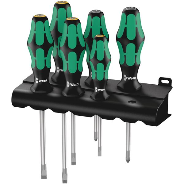 WERA ヴェラ 6本組 Kraftform Plus ハンドル マイナス・ポジドライブドライバーセット ラック付 105656 工具 ツール DIY 【北海道・沖縄・離島配送不可】