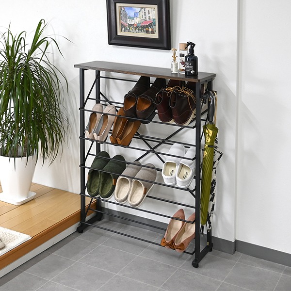 オープンシェルフ 棚 ラック シューズ 靴箱 収納 幅85cm 7段 ブラック
