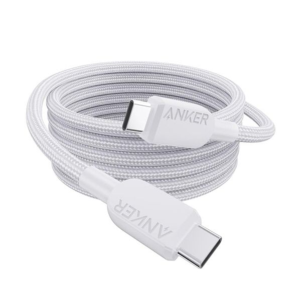 （まとめ） アンカージャパン ANKER USB-C＆USB-C ケーブル（高耐久ナイロン） 1.8m ホワイト A81C6021 1本 〔×5セット〕 【北海道・沖縄・離島配送不可】