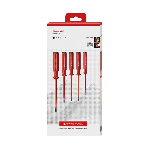 PB SWISS TOOLS ピービースイスツールズ 5本組 スイスグリップクラシックタイプ 絶縁マイナスドライバーセット ペーパーボックス入 5538.CBB 【北海道・沖縄・離島配送不可】