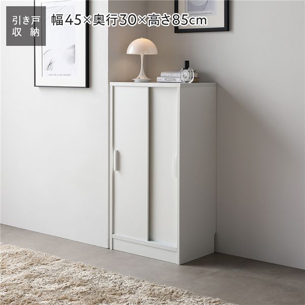 スリム 収納棚 キャビネット 約幅45×奥行30cm ホワイト 木目なし 引き戸 可動棚 背面なし リビング収納 キッチン収納 収納家具 【北海道・沖縄・離島配送不可】 7,690円