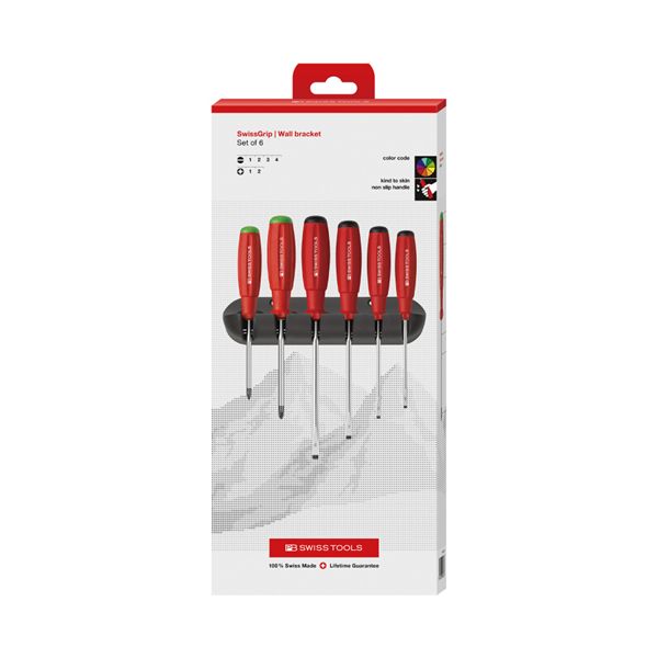 PB SWISS TOOLS ピービースイスツールズ 6本組 スイスグリップ マイナス・ポジドライバーセット ホルダー付ペーパーボックス入 8245.CBB 【北海道・沖縄・離島配送不可】