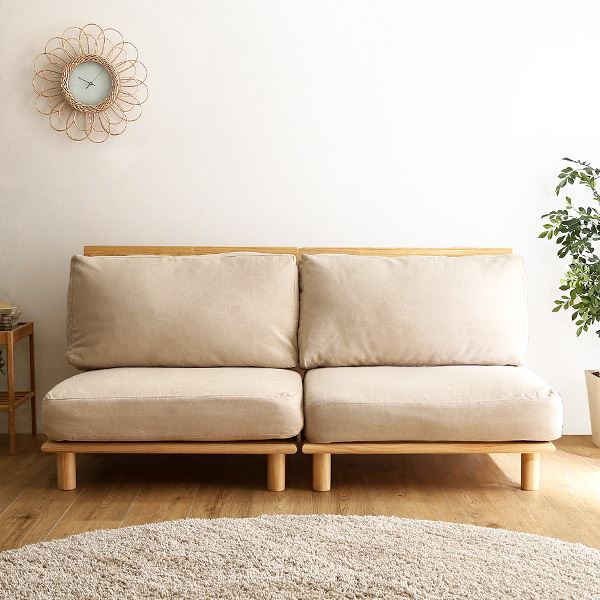 ソファー 約160×80×75cm 2人掛け ナチュラル 木製 脚付き ファブリックローソファ 組立品 リビング ダイニング 【北海道・沖縄・離島配送不可】