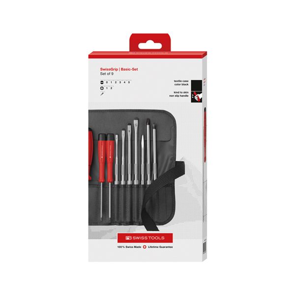 PB SWISS TOOLS ピービースイスツールズ 9本組 差替式ドライバーセット ロールケース（ブラック）付 ペーパーボックス入 8218.BKCBB 【北海道・沖縄・離島配送不可】