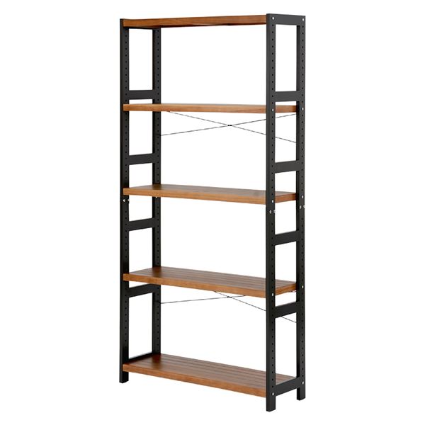 オープンラック 5段 約幅90×高さ180cm ダークグレー/ライトブラウン 組立品 天然木の通販は 17,649円