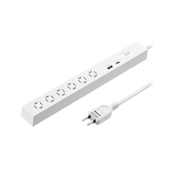 サンワサプライ スリムタップ AC6個口 A1+C1 PD33W 1.5m ホワイト TAP-SLIM6UC-15W 【北海道・沖縄・離島配送不可】