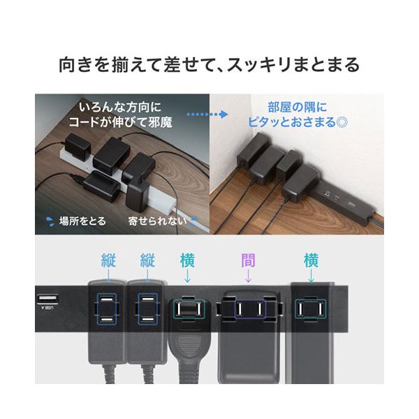 サンワサプライ スリムタップ AC6個口 A1+C1 PD33W 3m ホワイト TAP-SLIM6UC-3W 【北海道・沖縄・離島配送不可】_4