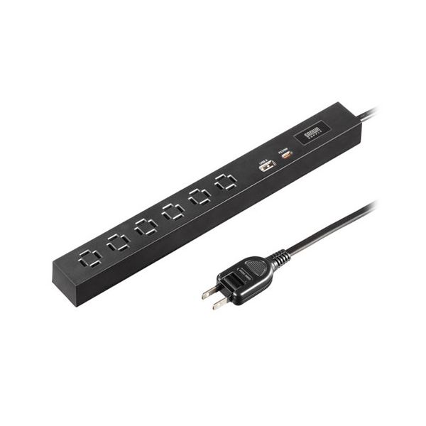 サンワサプライ スリムタップ AC6個口 A1+C1 PD33W 3m ブラック TAP-SLIM6UC-3BK 【北海道・沖縄・離島配送不可】
