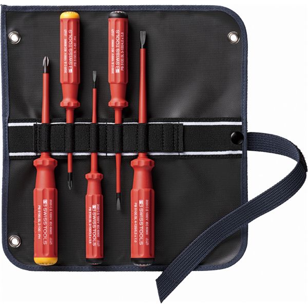 PB SWISS TOOLS ピービースイスツールズ 5本組 スイスクラシック スリムハンドルタイプ 絶縁ドライバーセット（マイナス・プラス） ロールケース付 5542.SUSLGY 【北海道・沖縄・離島配送不可】