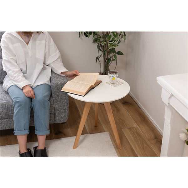 ラウンドサイドテーブル 約W50×D50×H50cm ホワイト 組立品の通販は