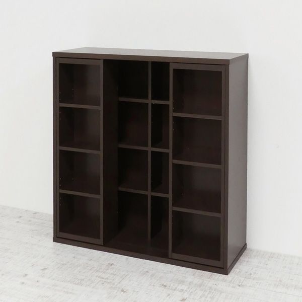 深型スライドシェルフ(CDラック/本棚) ダークブラウン 約幅90cm 前面スライド式 連結金具付き 〔組立〕 【北海道・沖縄・離島配送不可】