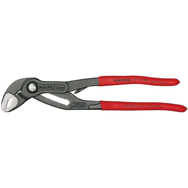 KNIPEX クニペックス コブラ マチック ウォーターポンププライヤー 滑り止めプラスチックコーティング サイズ48×14×250mm パック入 8711-250SB 【北海道・沖縄・離島配送不可】