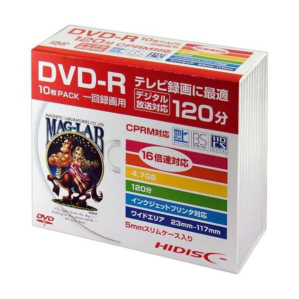 (まとめ)ハイディスク録画用DVD-R 120分 1-16倍速 ホワイトワイドプリンタブル 5mmスリムケース HDDR12JCP10SC1パック（10枚） 〔×5〕