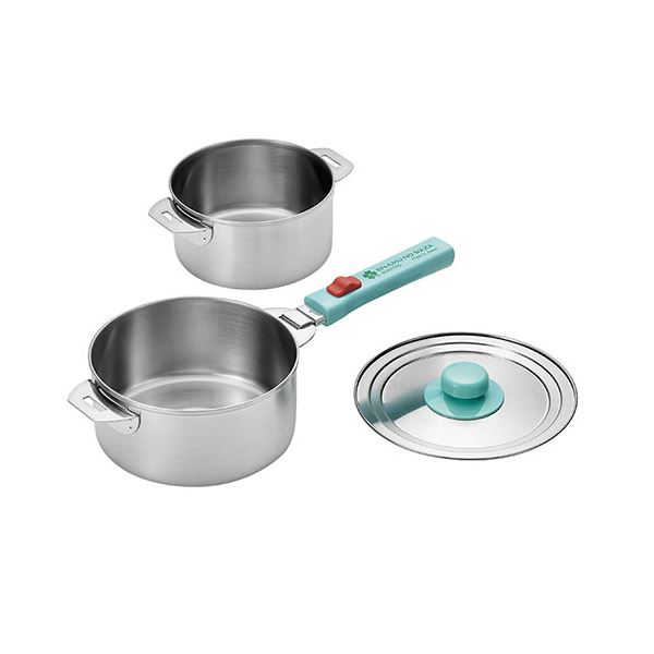 よこやま 燕熟の技 クワトロ ステンレス鍋14cm&amp;16cm 着脱ハンドル 兼用蓋付き EJQ-800 【北海道・沖縄・離島配送不可】