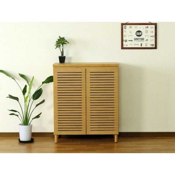 シューズキャビネット ロータイプ（ナチュラル） 高さ約90cm×幅約80cm [完成品］ 【北海道・沖縄・離島配送不可】