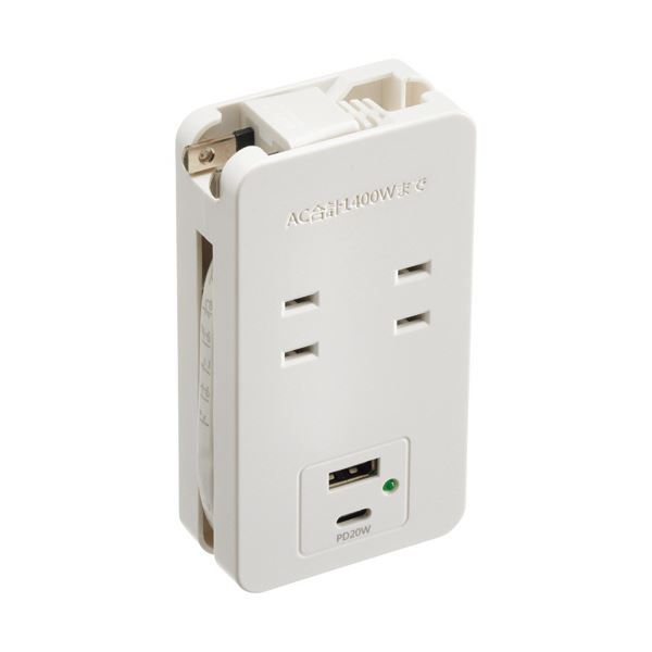 （まとめ） ハイディスクコード巻き取り収納式USBタップ／20WUSBポート AC差込口：2個口 USB Aポート数：1ポート Type-Cポート数：1ポーの通販は