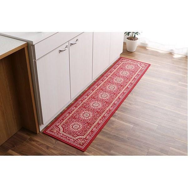 マット キッチンマット 撥水 エレガンス柄 滑りにくい ワイン 約44×240cmの通販は