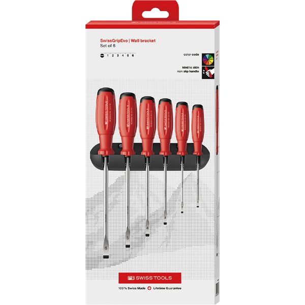 PB SWISS TOOLS ピービースイスツールズ 6本組 スイスグリップEVO マイナスドライバーセット（BOX） 38240.HCBB 【北海道・沖縄・離島配送不可】