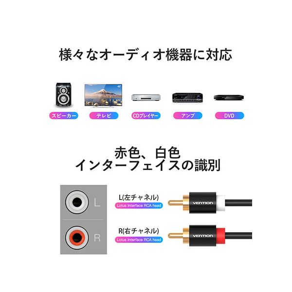 〔5本セット〕 VENTION 2RCA Male to Male オーディオケーブル メタルタイプ 2m ブラック VA-6364X5 【北海道・沖縄・離島配送不可】_3