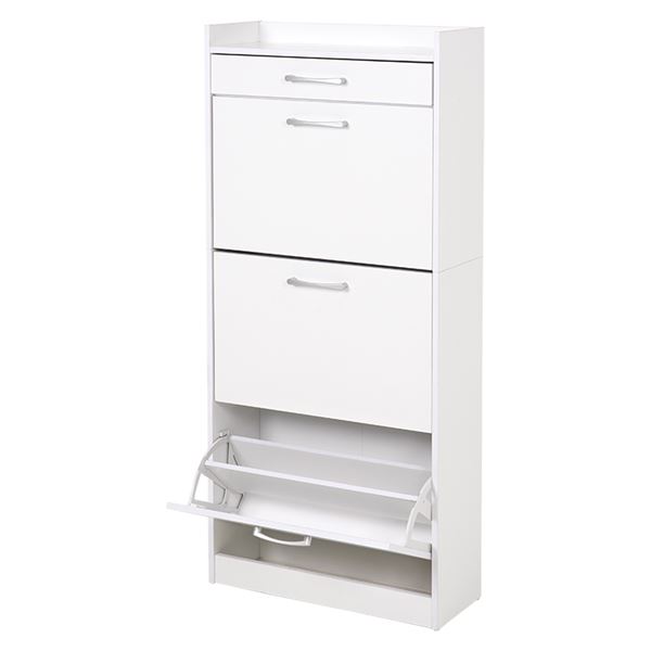 シューズラック 下駄箱 約幅62×奥行24×高さ136.5cm ホワイト フラップ式扉 引き出し付き 大容量 組立品 玄関 エントランスの通販は 16,672円