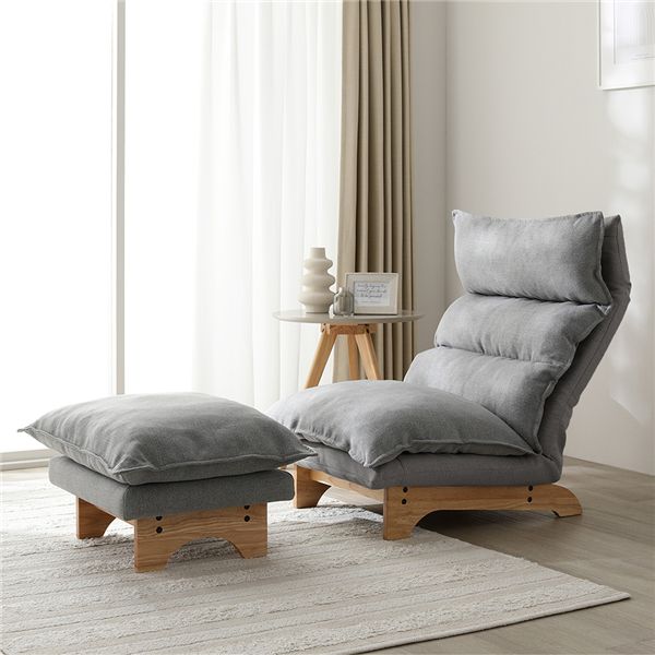 ハイバック リクライニングソファ 1人掛け ＋ オットマン セット グレー 天然木 洗える ハーフ カバーリング ソファ 【北海道・沖縄・離島配送不可】