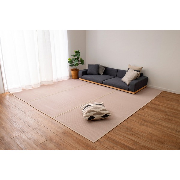 い草風 ラグマット 絨毯 江戸間6畳 約261×352cm ピンク 洗える い草 カーペット 四条 しじょう ホットカーペット可 リビング 【北海道・沖縄・離島配送不可】